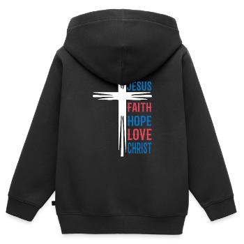 Jésus Croix Eglise Chrétiens Jésus - Sweat Premium à capuche zippé enfant bio - noir - Dos - AI Model Kid Male (0cm)