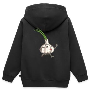 Cooler Knoblauch - Kinder Premium Organic Zip Hoodie - Schwarz - Hinten - AI Model Kid Male (0cm)