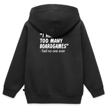 Board Games Gift Idea : too many board games - Sweat Premium à capuche zippé enfant bio - noir - Dos - AI Model Kid Male (0cm)