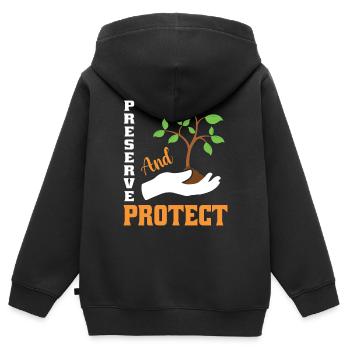 Preserve and Protect Conservation - Kids Premium Organic Zip-up Hoodie - black - Back - AI Model Kid Male (0cm)