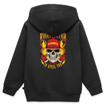 Également né en avril - présent - Sweat Premium à capuche zippé enfant bio - noir - Dos - AI Model Kid Male (0cm)