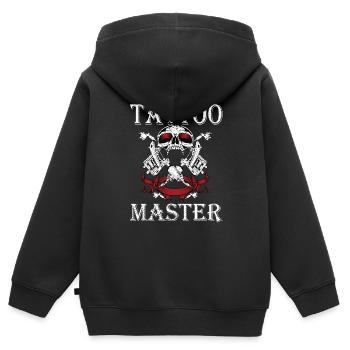 Tatoueur Tatoueur Tatoué Tatoué Tatoué - Sweat Premium à capuche zippé enfant bio - noir - Dos - AI Model Kid Male (0cm)