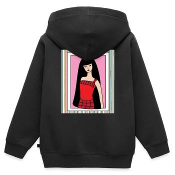 Bunte Retro Puppe - Kinder Premium Organic Zip Hoodie - Schwarz - Hinten - AI Model Kid Male (0cm)