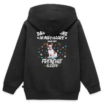 Das sind keine Hundehaare das ist Frenchie Glitzer - Kinder Premium Organic Zip Hoodie - Schwarz - Hinten - AI Model Kid Male (0cm)