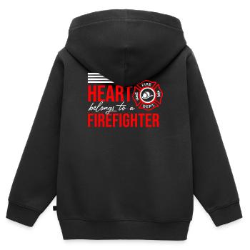 My Heart Belongs To A Firefighter Wife Fireman Fir - Sweat Premium à capuche zippé enfant bio - noir - Dos - AI Model Kid Male (0cm)