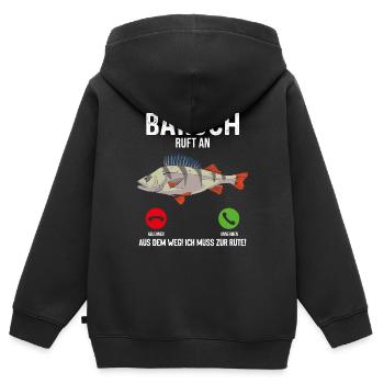 Barsch Angeln - Kinder Premium Organic Zip Hoodie - Schwarz - Hinten - AI Model Kid Male (0cm)