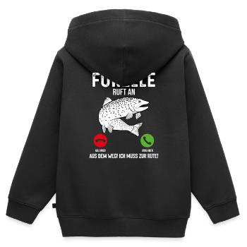 Forelle Angeln - Kinder Premium Organic Zip Hoodie - Schwarz - Hinten - AI Model Kid Male (0cm)