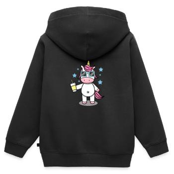 Licorne cool lunettes de soleil - Sweat Premium à capuche zippé enfant bio - noir - Dos - AI Model Kid Male (0cm)