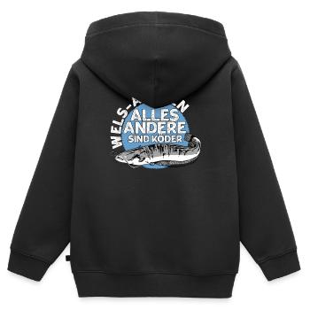 Wels Angeln - Kinder Premium Organic Zip Hoodie - Schwarz - Hinten - AI Model Kid Male (0cm)