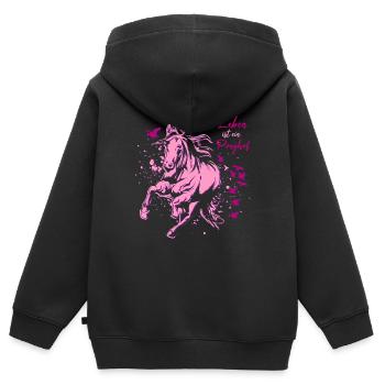 Mein Leben ist ein Ponyhof Pferde Motiv Mädchen - Kinder Premium Organic Zip Hoodie - Schwarz - Hinten - AI Model Kid Male (0cm)