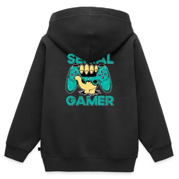 Serial Gamer Ado Geek Humour Jeux Vidéo - Sweat Premium à capuche zippé enfant bio - noir - Dos - AI Model Kid Male (0cm)