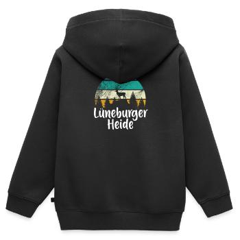 Lüneburger Heide Wald Wandern Urlaub Geschenk - Kinder Premium Organic Zip Hoodie - Schwarz - Hinten - AI Model Kid Male (0cm)