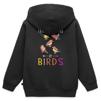 Oiseau cadeau d’oiseau - Sweat Premium à capuche zippé enfant bio - noir - Dos - AI Model Kid Male (0cm)