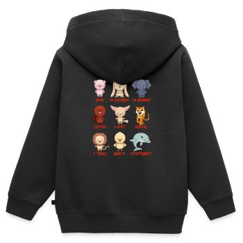 Tierschutz - Kinder Premium Organic Zip Hoodie - Schwarz - Hinten - AI Model Kid Male (0cm)
