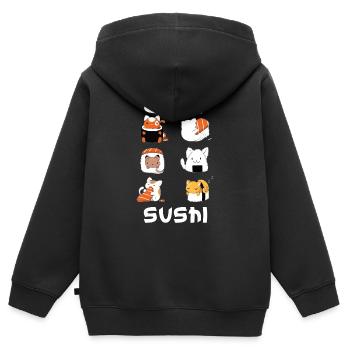 mignon Sushi Cat Nourriture japonaise - Sweat Premium à capuche zippé enfant bio - noir - Dos - AI Model Kid Male (0cm)
