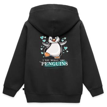 I Just Really Like Penguins - Kids Premium Organic Zip-up Hoodie - black - Back - AI Model Kid Male (0cm)