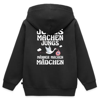 Jungs machen Jungs Männer machen Mädchen Storch - Kinder Premium Organic Zip Hoodie - Schwarz - Hinten - AI Model Kid Male (0cm)