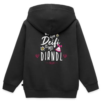 Wo zum Deifi is mei Dirndl Ersatz Tracht Bayern - Kinder Premium Organic Zip Hoodie - Schwarz - Hinten - AI Model Kid Male (0cm)