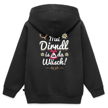 Mei Dirndl is in da Wäsch - Kinder Premium Organic Zip Hoodie - Schwarz - Hinten - AI Model Kid Male (0cm)