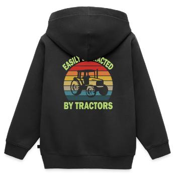 easily distracted by tractors - Kids Premium Organic Zip-up Hoodie - black - Back - AI Model Kid Male (0cm)