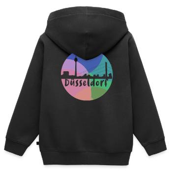 düsseldorf,skyline,kreis,bunt,regenbogen,retro - Kinder Premium Organic Zip Hoodie - Schwarz - Hinten - AI Model Kid Male (0cm)