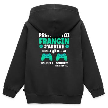 Futur Grand Frère Gamer Cadeau Annonce Grossesse - Sweat Premium à capuche zippé enfant bio - noir - Dos - AI Model Kid Male (0cm)