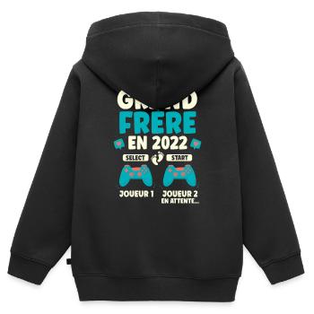 Futur Grand Frère 2022 Cadeau Annonce Grossesse - Sweat Premium à capuche zippé enfant bio - noir - Dos - AI Model Kid Male (0cm)