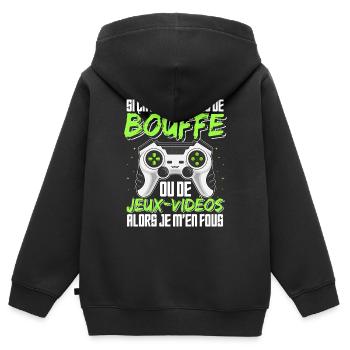 Jeux Vidéo Humour Bouffe Idée Cadeau Gamer Ado - Sweat Premium à capuche zippé enfant bio - noir - Dos - AI Model Kid Male (0cm)