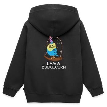 Je suis une perruche licorne perruche - Sweat Premium à capuche zippé enfant bio - noir - Dos - AI Model Kid Male (0cm)
