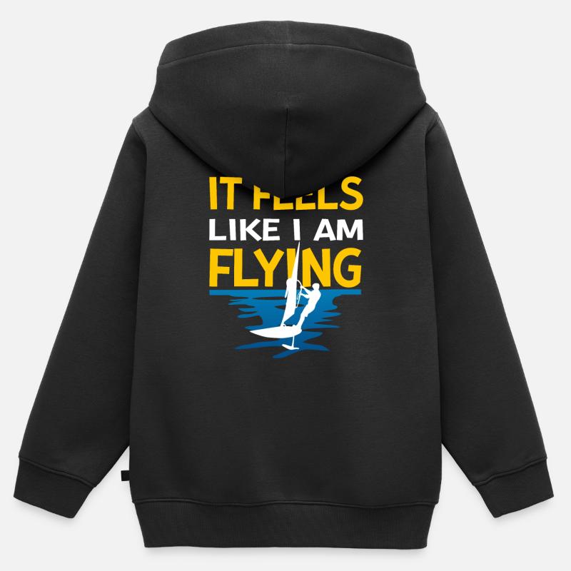 J’ai l’impression de voler la planche à voile - Sweat Premium à capuche zippé enfant bio - noir