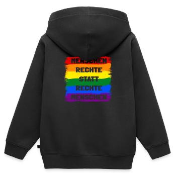 Menschenrechte statt rechte Menschen Regenbogen - Kinder Premium Organic Zip Hoodie - Schwarz - Hinten - AI Model Kid Male (0cm)
