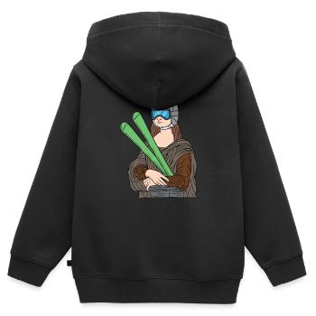 Mona Lisa Skier Leonardo Da Vinci Ski Hiver - Sweat Premium à capuche zippé enfant bio - noir - Dos - AI Model Kid Male (0cm)