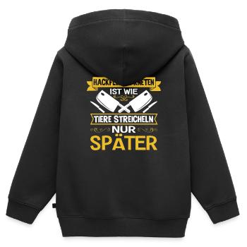 Hackfleisch kneten ist wie Tiere streicheln - Kinder Premium Organic Zip Hoodie - Schwarz - Hinten - AI Model Kid Male (0cm)