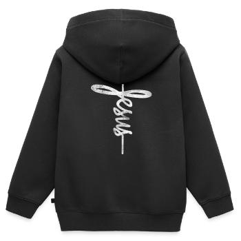Jésus Croix chrétienne Croyants Femmesevangelisc - Sweat Premium à capuche zippé enfant bio - noir - Dos - AI Model Kid Male (0cm)