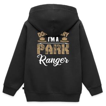 Drôle de garde du parc - Sweat Premium à capuche zippé enfant bio - noir - Dos - AI Model Kid Male (0cm)