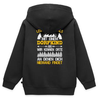 Leg Dich Nicht Mit Einem Dorfkind An Landei Spruch - Kinder Premium Organic Zip Hoodie - Schwarz - Hinten - AI Model Kid Male (0cm)