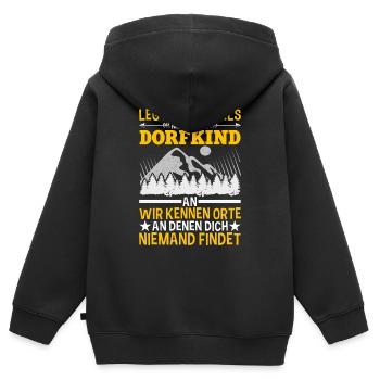 Leg Dich Nicht Mit Einem Dorfkind An Landei Spruch - Kinder Premium Organic Zip Hoodie - Schwarz - Hinten - AI Model Kid Male (0cm)