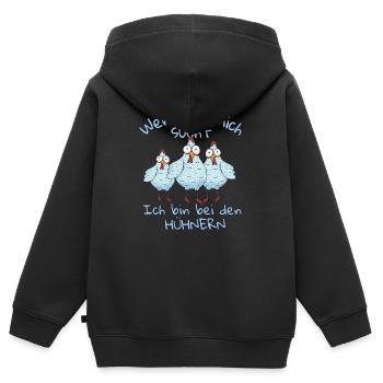 Wenn ihr mich sucht ich bin bei den Hühnern - Kinder Premium Organic Zip Hoodie - Schwarz - Hinten - AI Model Kid Male (0cm)