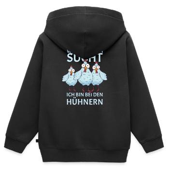 Wenn ihr mich sucht ich bin bei den Hühnern - Kinder Premium Organic Zip Hoodie - Schwarz - Hinten - AI Model Kid Male (0cm)