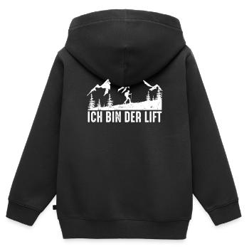 Ich bin der Lift Ski Touring Tourenski - Kinder Premium Organic Zip Hoodie - Schwarz - Hinten - AI Model Kid Male (0cm)