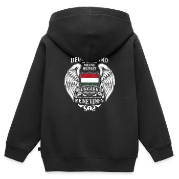 Ungarn - Kinder Premium Organic Zip Hoodie - Schwarz - Hinten - AI Model Kid Male (0cm)
