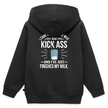 Milch - Kinder Premium Organic Zip Hoodie - Schwarz - Hinten - AI Model Kid Male (0cm)