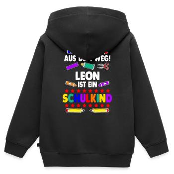 Leon Grundschule erste Klasse Jungen - Kinder Premium Organic Zip Hoodie - Schwarz - Hinten - AI Model Kid Male (0cm)