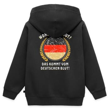 MUT VOM DEUTSCHEN BLUT - Kinder Premium Organic Zip Hoodie - Schwarz - Hinten - AI Model Kid Male (0cm)