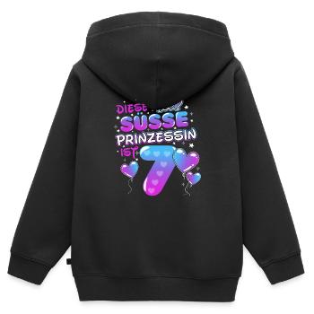Prinzessin siebter Geburtstag Mädchen 7 Jahre - Kinder Premium Organic Zip Hoodie - Schwarz - Hinten - AI Model Kid Male (0cm)