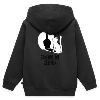 Erkenne die Zeichen Katze Mittelfinger - Kinder Premium Organic Zip Hoodie - Schwarz - Hinten - AI Model Kid Male (0cm)