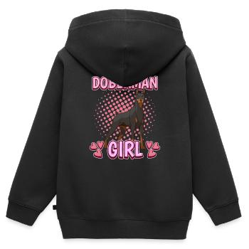 Dobermann Doberman Girl - Sweat Premium à capuche zippé enfant bio - noir - Dos - AI Model Kid Male (0cm)