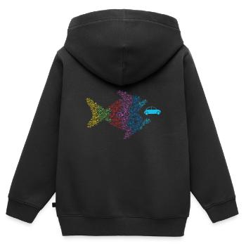 Fisch frisst Auto Fahrrad Radfahrer Umwelt Klima - Kinder Premium Organic Zip Hoodie - Schwarz - Hinten - AI Model Kid Male (0cm)
