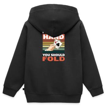 Poker vu ma main devrait se plier - Sweat Premium à capuche zippé enfant bio - noir - Dos - AI Model Kid Male (0cm)