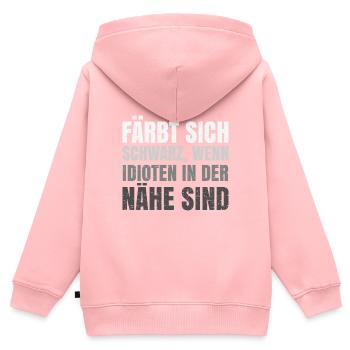 Färbt sich schwarz wenn Idioten in der Nähe sind - Kinder Premium Organic Zip Hoodie - Rosa - Hinten - AI Model Kid Female (0cm)